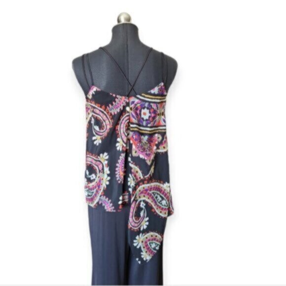 Silk HD IN PARIS Anthropologie "Moonset" Black Paisley Asymmetric Cami - Picture 3 of 9